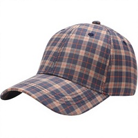 Casquette de baseball à carreaux 6 panneaux réglable unisexe décontractée en sergé de polyester et coton avec bouton sur le dessus, pour toutes les saisons