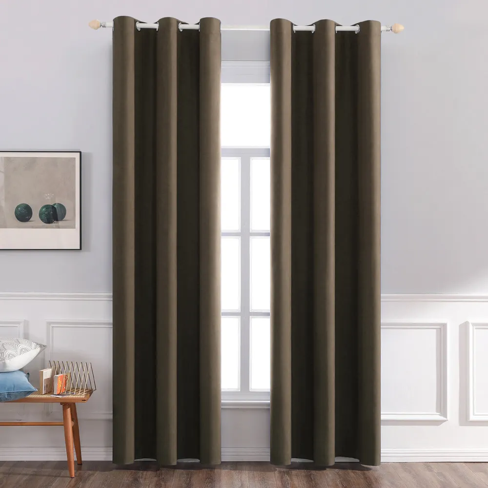 Brown Color Trick Blackout Black Out Drapes Curtains For Living Room Blackout