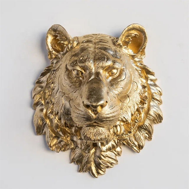 Factory Wholesale Polyresin Real Gold tiger Statue Resin Animal Head Wall Hanging
