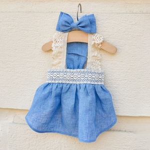 Blue Lace Trim Dog Dress with Bow Hairpin Set Breathable Pet Sundress for Small Dogs Bichon <strong>Maltese</strong> - Product Image 3