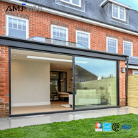 Portes coulissantes de patio en aluminium thermolaqué noir AMJ, multi-panneaux, grandes ouvertures en verre, conformes NFRC, pour terrasse arrière-cour