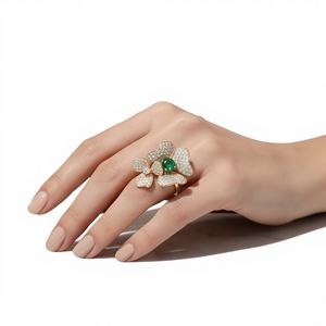 Anillo de Boda de Plata de Ley 925 con Circonita Verde y Blanca de UM Jewelry, Unisex/Hombre/Mujer, Chapado en Oro, Certificado por el NGTC - Product Image 2