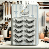 ASJ 5 paires de faux cils auto-adhésifs sans colle - Cils naturels effilés style manga - Réutilisables, sans colle, cils en bande complète