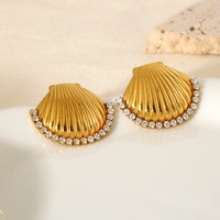Boucles d'oreilles clous en acier inoxydable plaqué or PVD 18 carats, étanches, avec zircon, motif coquillage, inaltérables, pour femme, idéales pour l'été et les vacances
