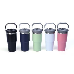 Gobelet isotherme sous vide 20oz 30oz avec poignée de transport pour voiture, couvercle, paille et base antidérapante pour thé chaud - Product Image 2