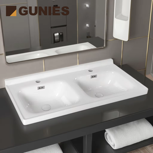 Meuble de salle de bain moderne à <span class=keywords><strong>double</strong></span> <span class=keywords><strong>vasque</strong></span>, blanc pur, avec <span class=keywords><strong>robinet</strong></span> monotrou et lavabo en céramique poli pour lavage des mains - Product Image 4