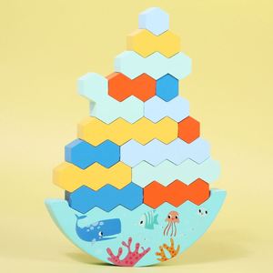 Jeu éducatif coloré de tri des nombres, blocs en bois à empiler, jeu d'équilibre avec dés pour enfants - Product Image 4