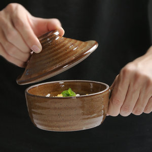 Tazón de cerámica con asa lateral y tapa, hecho a mano, estilo Wabi Sabi, para ensalada, uso doméstico - Product Image 2