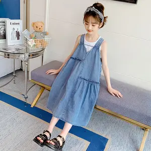 Летняя джинсовая юбка среднего и большого размера с открытыми плечами, одежда для девочек в Корейском стиле, 2021