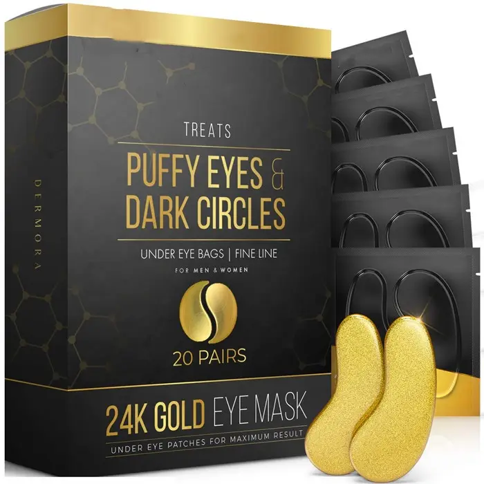 Private Label ANTI-aging 24K Gold Under Patch Mask maschera per occhi in collagene di idrogel organico maschera per occhi coreana sotto la benda sull'occhio
