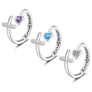 Anillo Ajustable PK 2026 <span class=keywords><strong>True</strong></span> Love Waits con Cruz en Forma de Corazón, Tungsteno Electrochapado con Circonita Azul, Regalo de Joyería para Mujer - Product Image 1