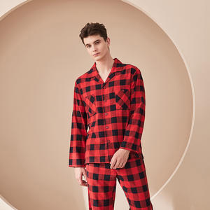 تخفيضات كبيرة الأسرة مطابقة حمراء منقوشة عيد الميلاد منامات نسخة المرأة بدوره أسفل طوق زر الحرارية مرونة الخصر طفل - Product Image 3