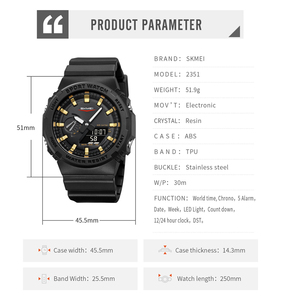 SKMEI 2351 Nouvelle Montre Sportive 2024 Analogique-Numérique 7 Couleurs au Choix 4 Motifs Camouflage Étanche 50M Boîtier 45.5mm Résine Heure Mondiale <span class=keywords><strong>Chrono</strong></span> - Product Image 4