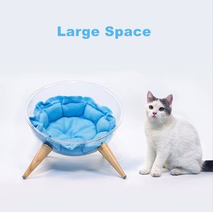 2-Pack şık uzay gemisi kapsül akrilik kabarcık temizle kedi yatak kanepe kase yuva yastık ile ahşap yükseltilmiş şeffaf kedi yatak - Product Image 2