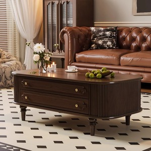 Petite table basse en bois massif de style rétro français pour <span class=keywords><strong>salon</strong></span>, combinaison de tables basses, luxe léger, sensation haut de gamme, style antique - Product Image 3