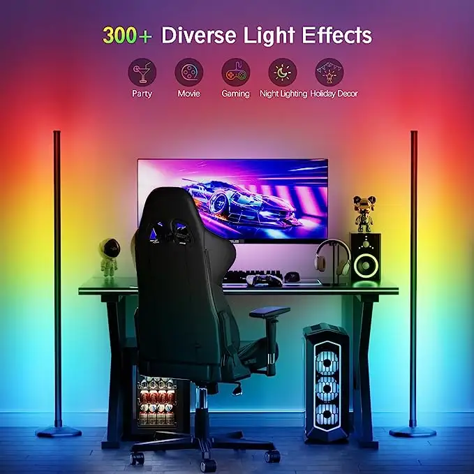 Smart Indoor LED Light Bar RGBIC Magic Color Corner Standing Mood Lamp LED Floor Light 5V/2A USB Power APP Control