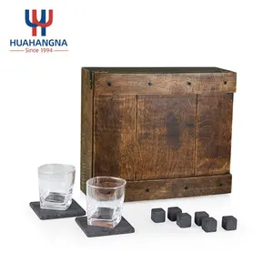 Wholesale Luxury Crystal Glass Whiskey Glasses And Chilling Stones Gift Set In Wood Box For Cocktail Whisky Birthday Wedding