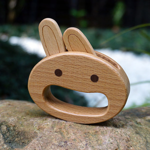 Wooden Inflatable Rabbit <strong>Rattle</strong> with Clear Sound to Exercise <strong>Baby</strong> Finger Grip Strength Toy - Product Image 1