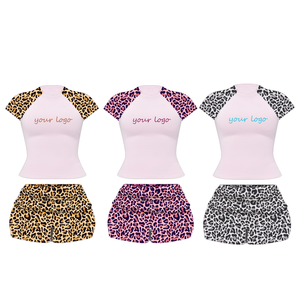 OEM personalizado <span class=keywords><strong>XS</strong></span> Mujeres Cheetah Print para Lounge Wear Set de dos piezas Camiseta y pantalones cortos de cintura plegable Ropa de verano-Ropa De <span class=keywords><strong>Mujer</strong></span> - Product Image 1