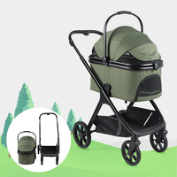 Poussette de luxe pliable et légère verte pour chat et chien avec fermeture éclair, pare-soleil réglable, cadre en aluminium détachable pour les voyages et le jogging