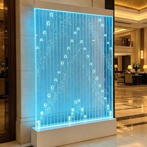 Paravent moderne en acrylique avec panneau LED à bulles d'eau, design translucide et structure encadrée - Product Image 1