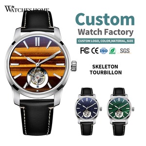 Orologio Tourbillon Autentico Meccanico Automatico con Quadrante in Pietra Naturale Occhio di Tigre, Acciaio Inossidabile, Orologi Personalizzati con Logo del Marchio - Product Image 1
