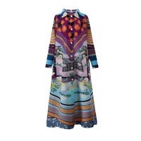 Nouveau modèle Chemise décontractée pour femme Robes boutonnées à manches longues Chemise longue imprimée élégante pour femme Robes plissées