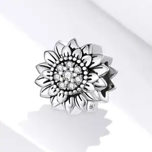 Jilina Authentisch 925 Sterlingsilber Kubik Zirkon Sonnenblumen-Charms Perlen Original-Schmuckherstellung passende Damen-Kinder-Armbänder