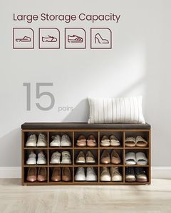 Băng ghế dự bị với đệm lưu trữ băng ghế dự bị với đệm ghế lối vào băng ghế dự bị có thể điều chỉnh kệ giày - Product Image 5