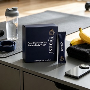 Café Instantáneo Herbal Mixto de Origen Vegetal, 10g*10 Sobres, Lata Metálica Redonda con Esquinas Mate en Color Azul Marino, Impresión de Taza de Café Dorada, OEM Personalizado al por Mayor - Product Image 6