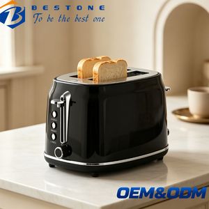 Grille-pain électrique BESTONE 2 tranches 850W avec minuterie mécanique, fonctions dégivrage, réchauffage et annulation, usage domestique, couleur noire - Product Image 1