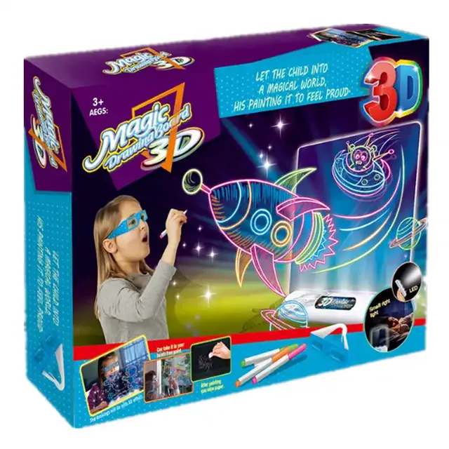 New Design 3D Magic Drawing Board Colorful Space Doodle Drawing Board for Kids With 3D Glasses