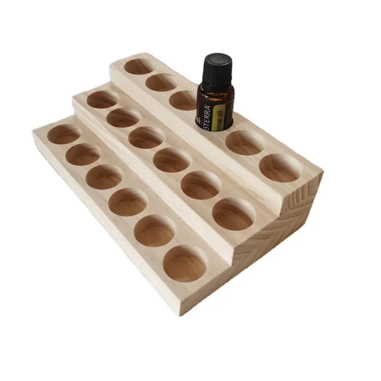 5ml - 15ml bottiglie fatte a mano in legno di pino naturale espositore olio essenziale vassoio in legno 30 fori stazione dimostrativa