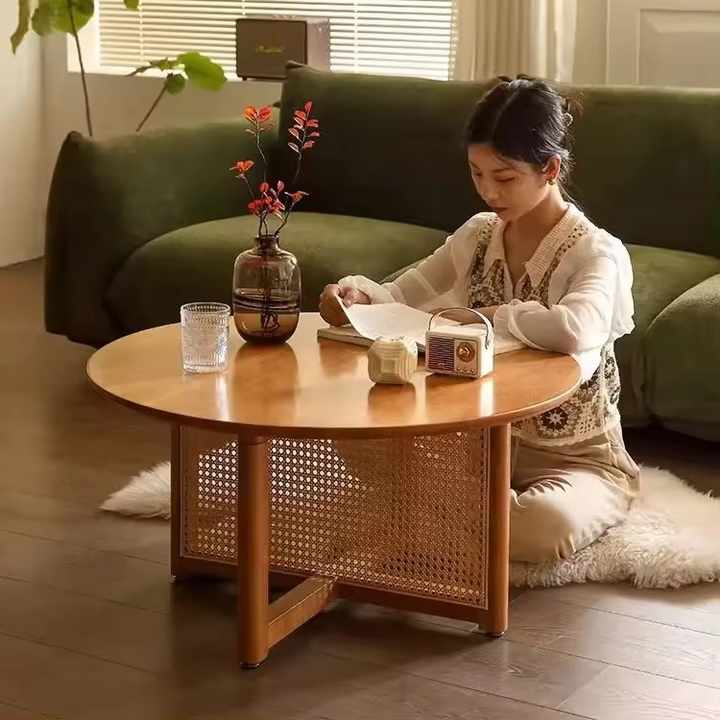 Japanese Style Solid Wood Rattan Coffee Center Table Wabi-sabi Wind ...