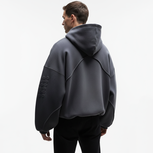 <span class=keywords><strong>Felpa</strong></span> con Cappuccio Premium a Doppio Strato con Stampa 3D a Rilievo, Design Bicolore con Blocchi di Colore, Produttore di Felpe e Maglioni da Uomo - Product Image 2