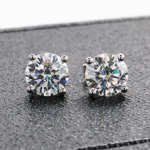 14K White Gold Earrings Classic Style Round Cut Moissanite Loose Gemstone Earrings 4 Claw Prongs Custom Size For Lover