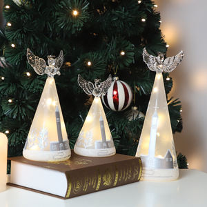 Batterij-Aangedreven Geblazen Glas Bevroren Wit Kerst Handgeschilderd Licht Engel Tafeldecoratie Groothandel - Product Image 5