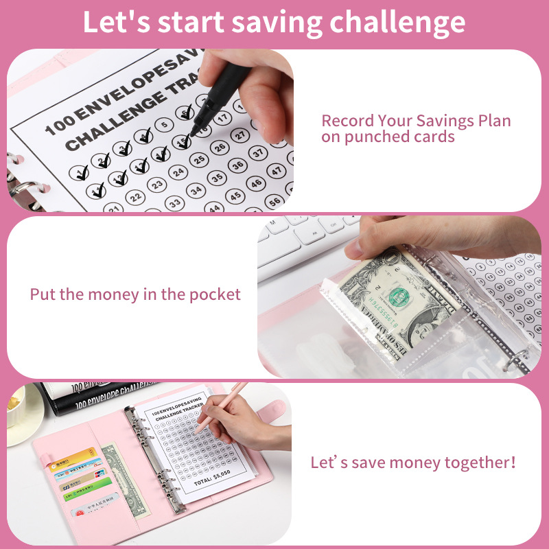 Black 100 Envelope Savings Challenge Binder - A5 Budget Planner & Money Organizer with Zipper Pockets - Perfect for Couples & Families