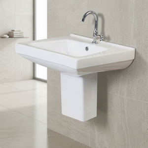Lavabo mural en céramique de luxe au design moderne, demi-piedestal, avec support - Product Image 2