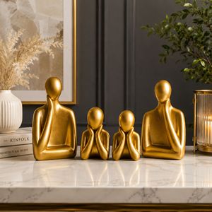 Ensemble de Statues Décoratives Famille Dorée, Sculpture de Luxe en Résine, Décoration Moderne pour la Maison, Présentoir de Table, Collection Cadeau - Product Image 3