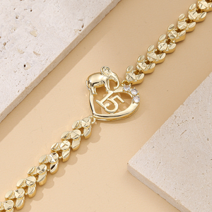 <span class=keywords><strong>Bracelet</strong></span> en or 14 carats exceptionnel, mignon, en forme de cœur d'éléphant, pour filles, adultes, cérémonie, confirmation, cadeau pour les 15 <span class=keywords><strong>ans</strong></span>, <span class=keywords><strong>bracelet</strong></span> de majorité - Product Image 2