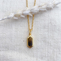 Bijoux personnalisés Bijoux personnalisés en pierres précieuses Pendentif géométrique hexagone turquoise prisme Pendentif en argent sterling 925 plaqué or Oeil de tigre pour femmes