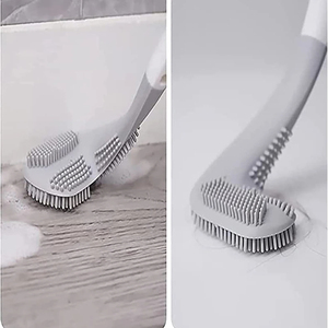 Ensemble de brosses de toilette modernes et hygiéniques en silicone, à long manche, pour un nettoyage en profondeur, accessoires de salle de bain, noir TPR - Product Image 3