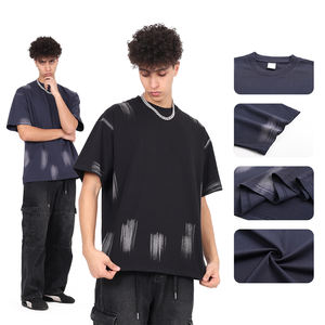 Camiseta Unisex Retro de Manga Corta 100% Algodón con Estampado de Tinta Doodle, Estilo Urbano Holgado, Efecto Salpicado de Tinta, Top de Punto para Hombre - Product Image 2