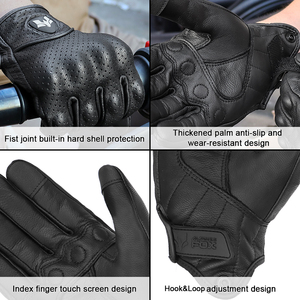 Summer New Vintage Leather Motorcycle Gloves Men Black Wear-resistant Guantes Touchscreen Anti-slip Retro Motobike Riding Gloves - Product Image 5