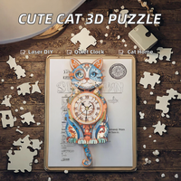 Kit de bricolage puzzle horloge mécanique 3D en bois Steampunk en forme de chat, découpe laser, pour adultes, sculpture en bois, décoration intérieure, MOQ flexible
