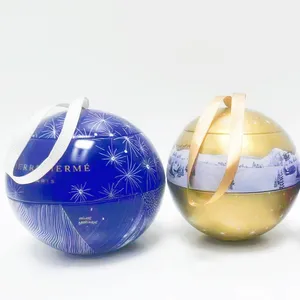 Custom Luxury Metal Tin Spherical Chocolate Packaging Box Gift Candy Christmas Balls With Ribbon