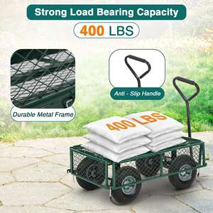 Chariot de Jardin Robuste en Treillis d'Acier pour Bois de Chauffage Chariot Utilitaire pour Outils de Jardinage à Quatre Roues et Côtés Amovibles - Product Image 5