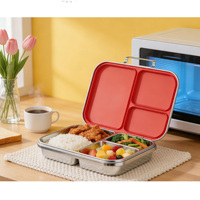 Boîte à bento pour enfants en acier inoxydable à 3 compartiments, ultra étroite, hermétique, sans BPA, mignonne