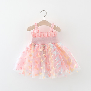 Robe d'été pour petite fille avec ailes de papillon, haut à bretelles en mousseline de soie et jupe dos nu, robe pour bébé fille - Product Image 5